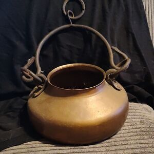 Vintage 18th Century Dovetail Wrought Iron Hammered Cauldron